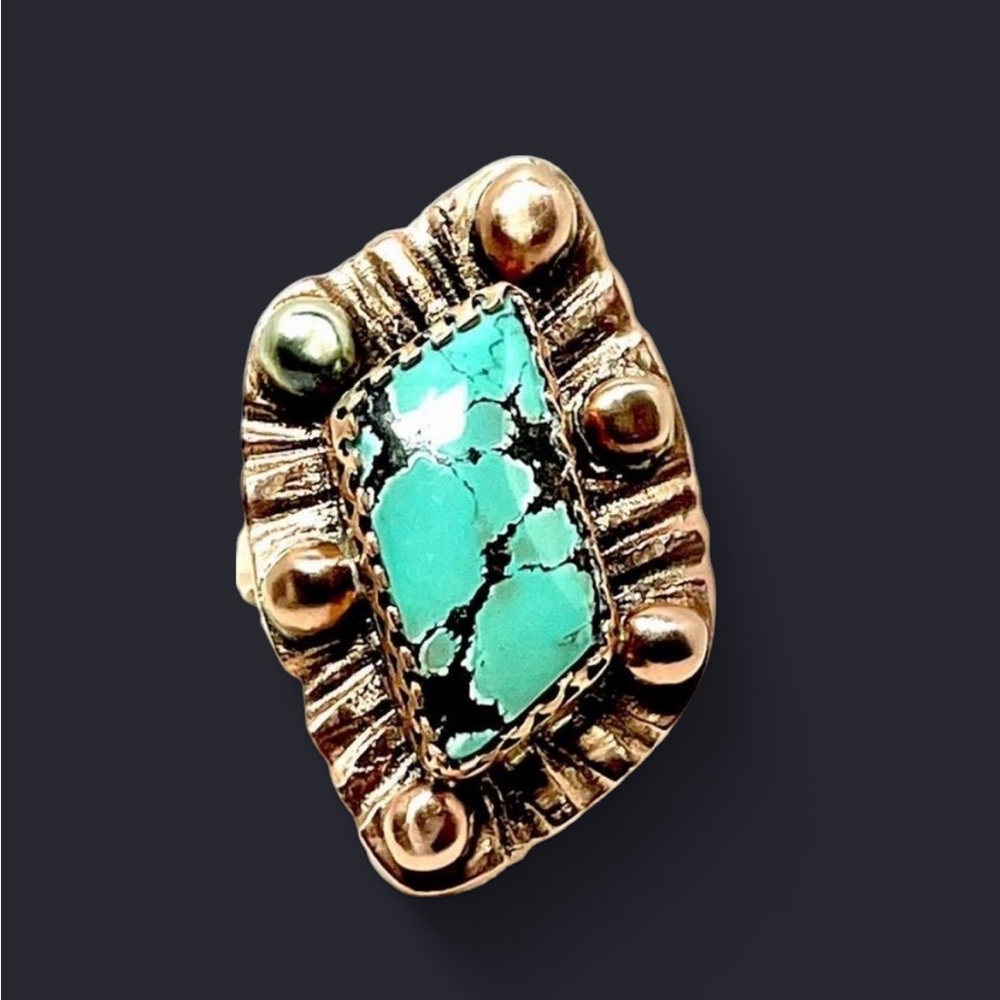 Treasure Mountain Turquoise + Antiqued Copper Metal Stud Ring (8)